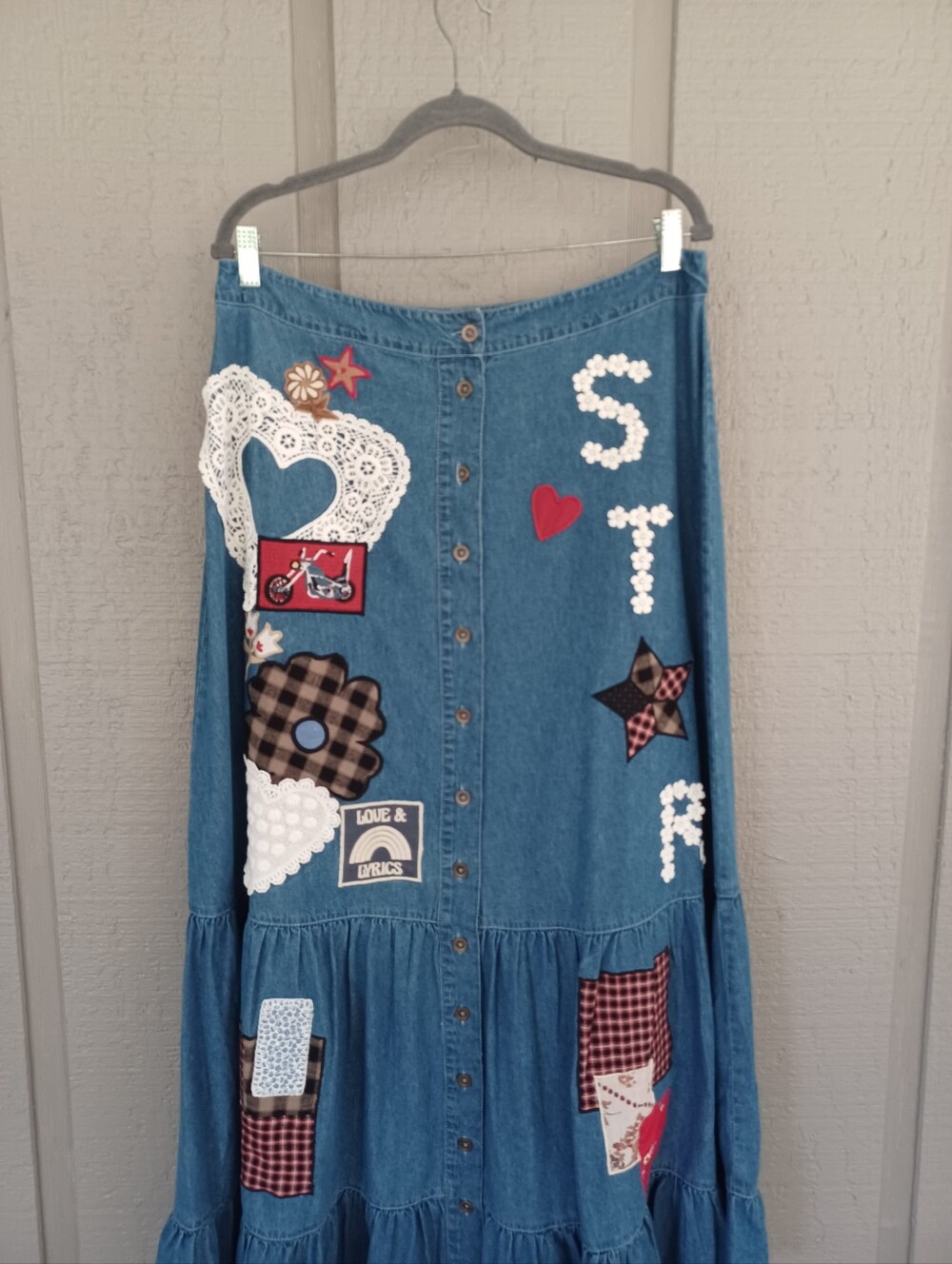 Spell Bombshell Patchwork Maxi Skirt Size XXL Cotton High Rise Boho Chambray - Picture 3 of 12